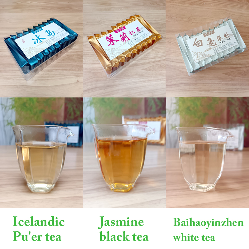 Three flavors（Icelandic Pu'er tea，Jasmine black tea，Baihaoyinzhen white tea）