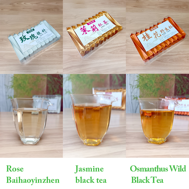 Three flavors（Rose Bai Hao Yin Zhen,Jasmine black tea,Osmanthus Wild Black Tea）